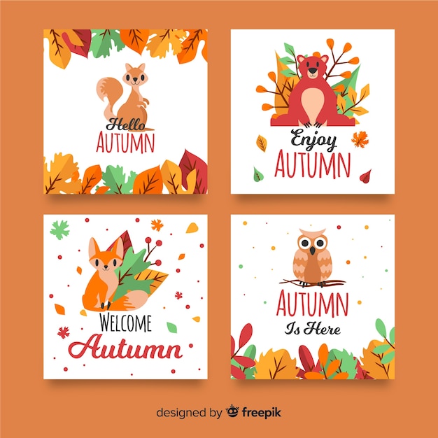 Vettore gratuito collezione di design piatto di carte d'autunno