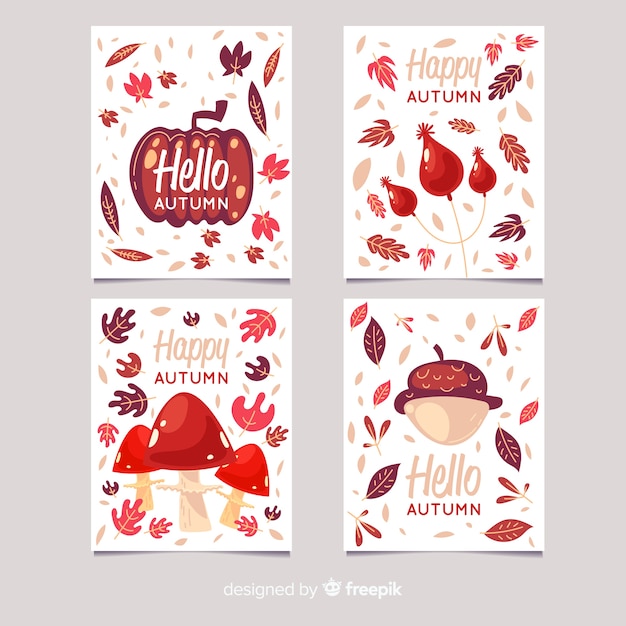 Collection of autumn cards flat design