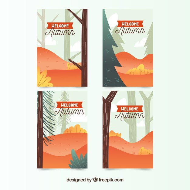 Collection of autumn cards flat design