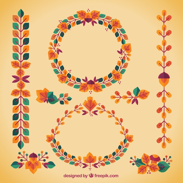 Free vector collection of autumn decorative elements in vintage style