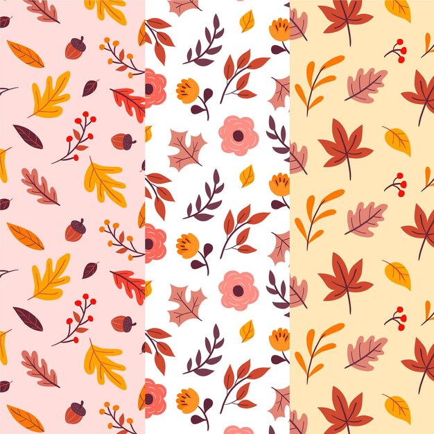 Collection of autumn drawn patterns