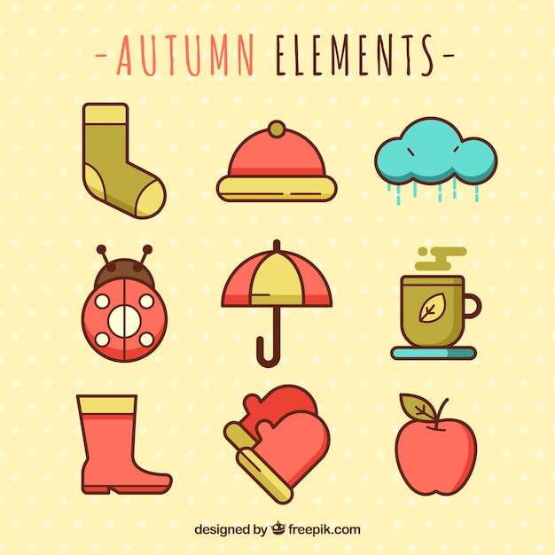 Collection of autumn elements in flat design