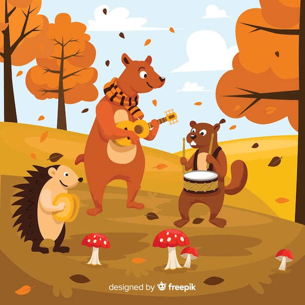 Collection of autumn forest animals flat design