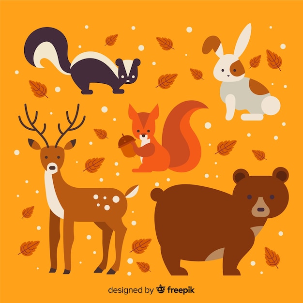 Free vector collection of autumn forest animals flat design