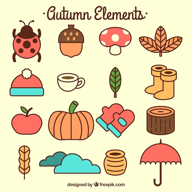 Collection of autumn items in flat style