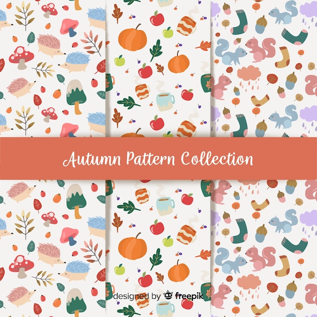 Collection of autumn patterns flat design