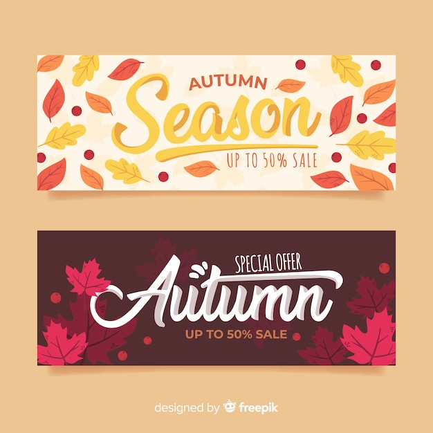 Vettore gratuito collezione di design piatto di vendita autunno banner