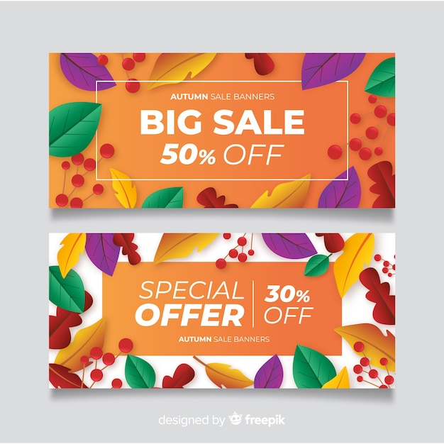 Collection of autumn sales banner flat design