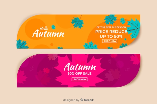 Collection of autumn sales banner hand drawn design