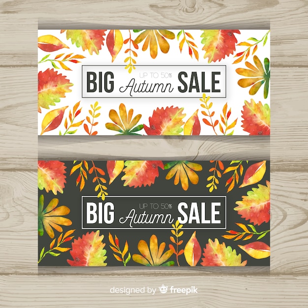Collection of autumn sales banner watercolor design