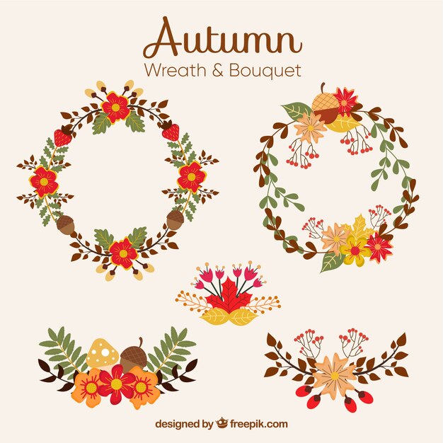 Collection of autumnal wreath in vintage style