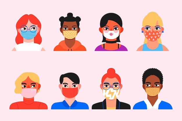 Collection of avatars of people wearing medical masks