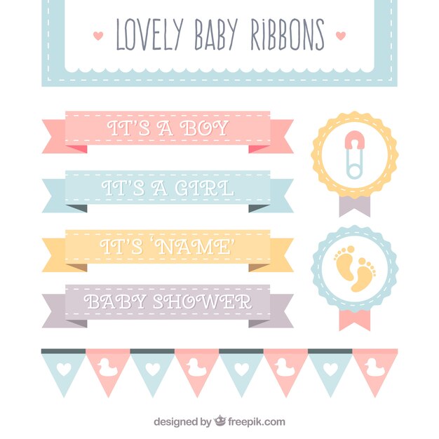 Collection of awesome baby ribbons in pastel colors