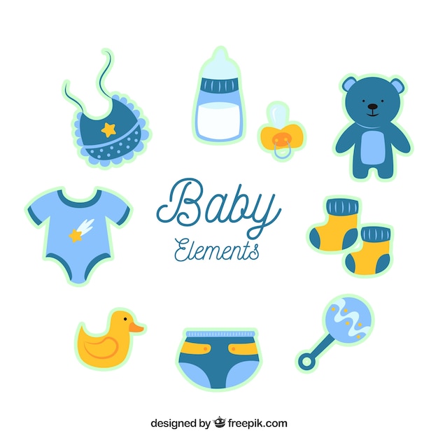 Collection of baby elements for boy