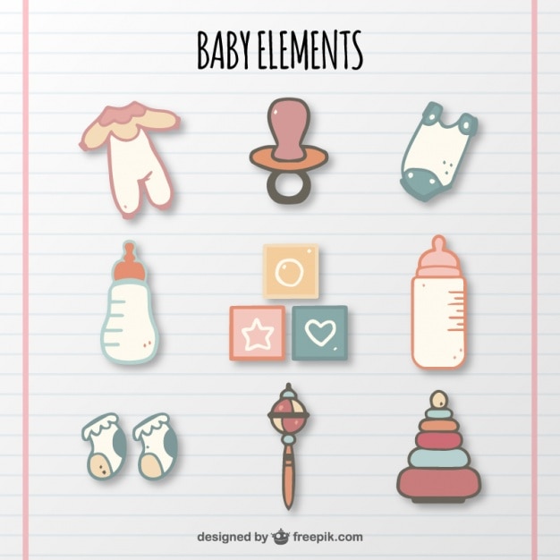 Collection of baby elements in pastel colors