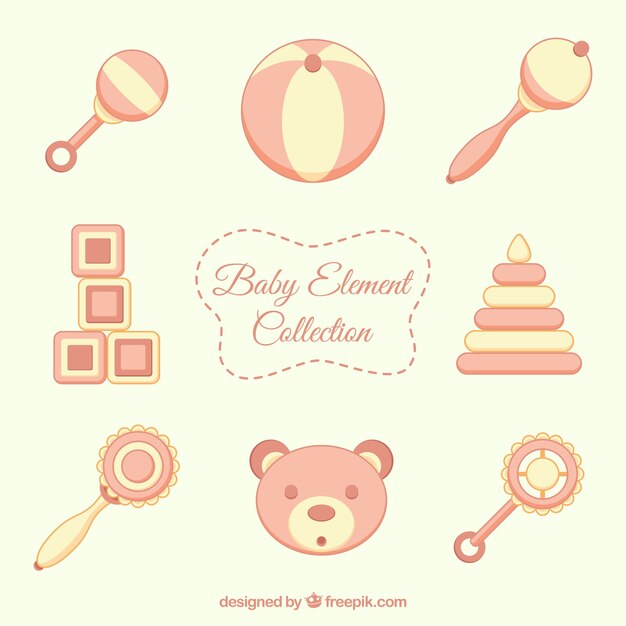 Collection of baby elements in pastel colors