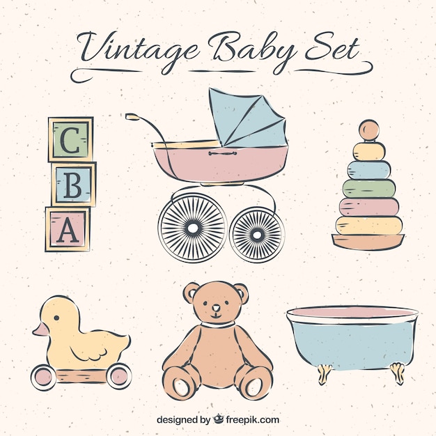 Collection of baby elements in vintage style