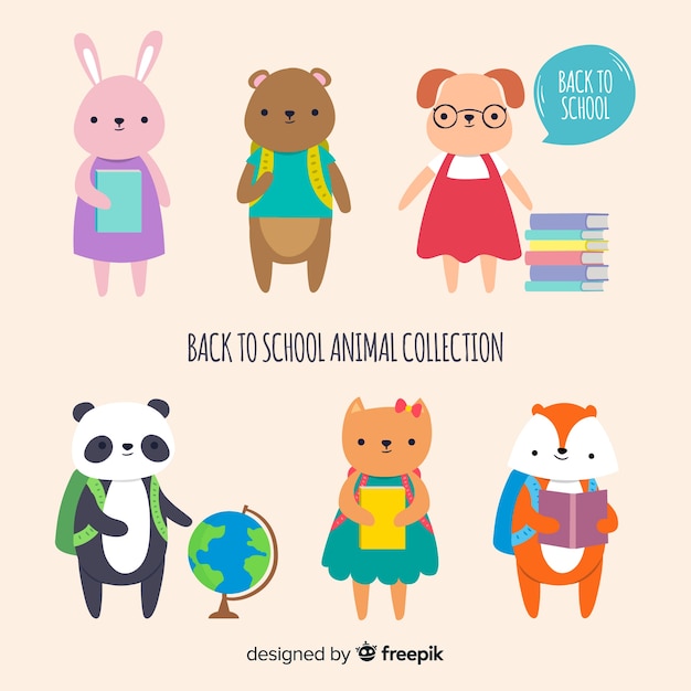 Collection of back to school animals