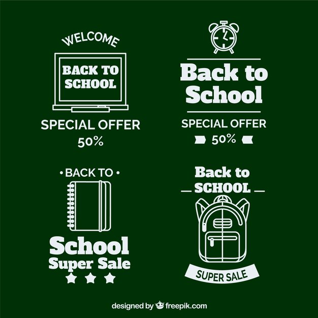 Collection of back to school sale labels