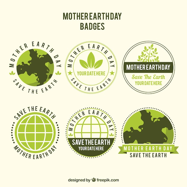 Collection of badges for the international earth day