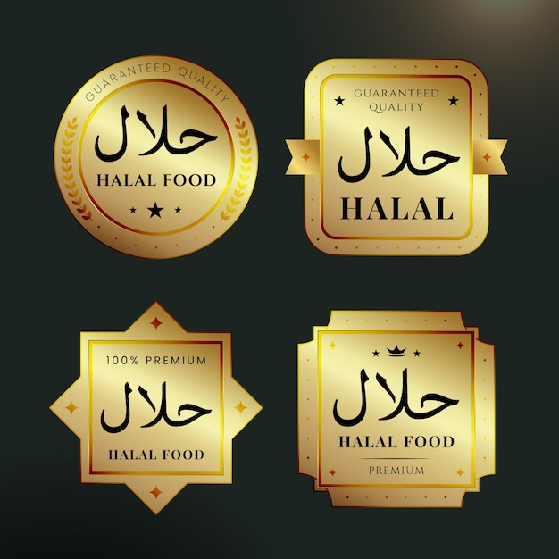 Collection of badges/labels for halal in flat design