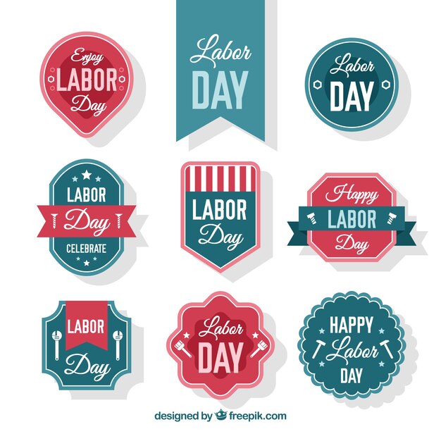 Collection of badges for labor day with classic style