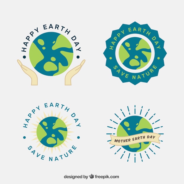 Vettore gratuito collezione di badge per la giornata della madre terra