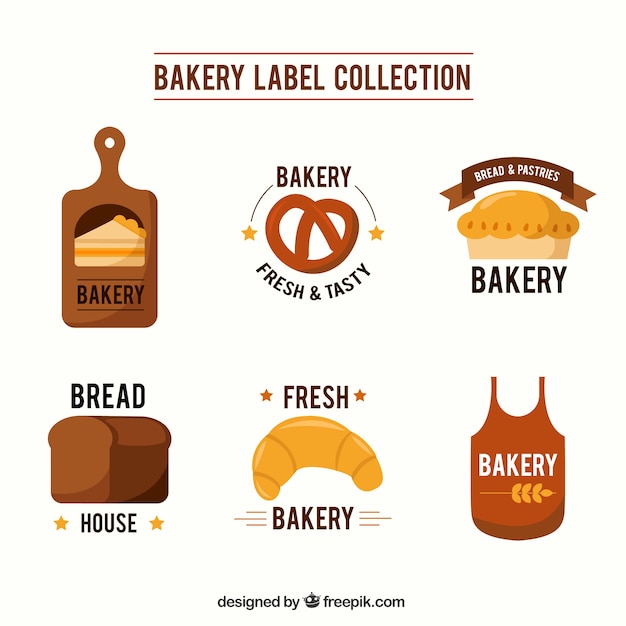 Collection of bakery label in flat design 