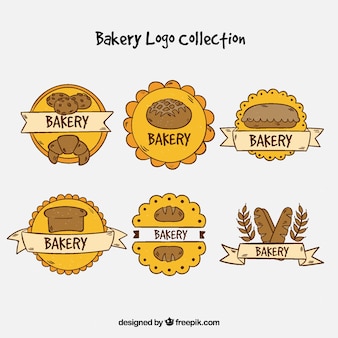 Collection of bakery logos in hand drawn style