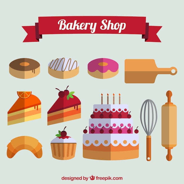 Free vector collection of bakery shop in flat design