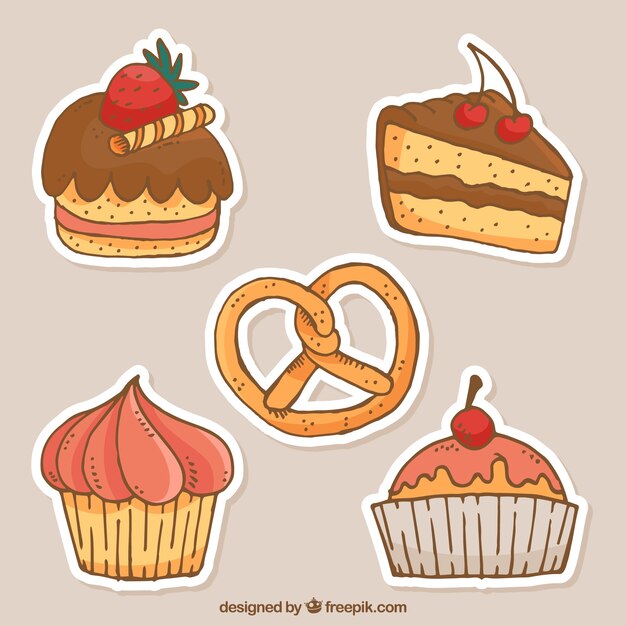 Collection of bakery stickers in flat style