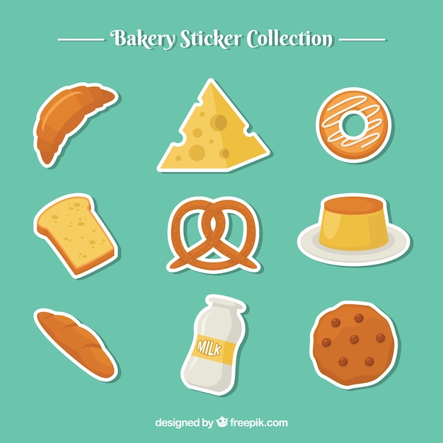 Collection of bakery stickers in flat style