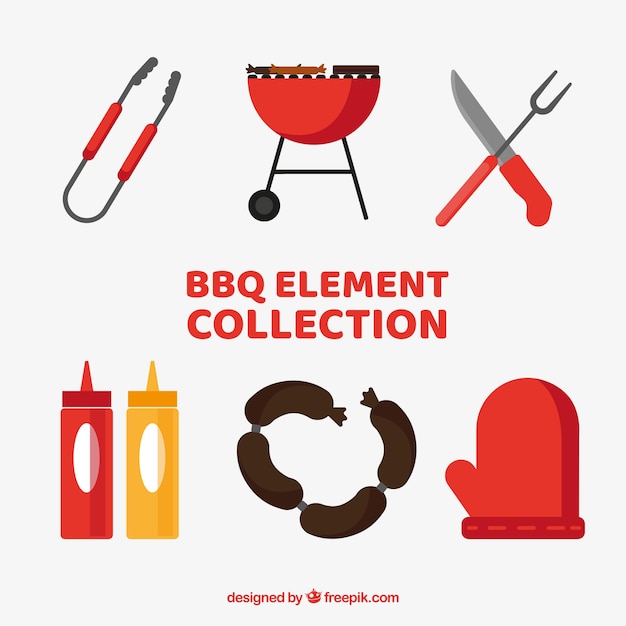 Free vector collection of barbecue elements in flat design