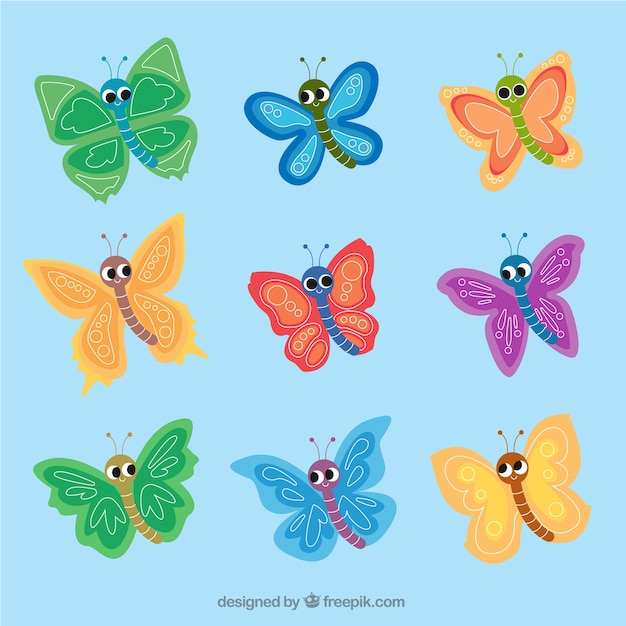 Free vector collection of beautiful childish butterflies
