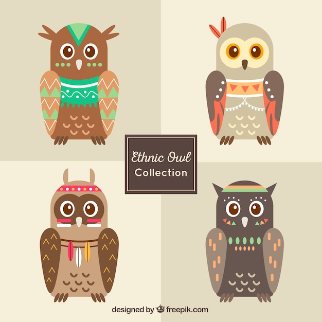 Free Vector collection of beautiful ethnic owls