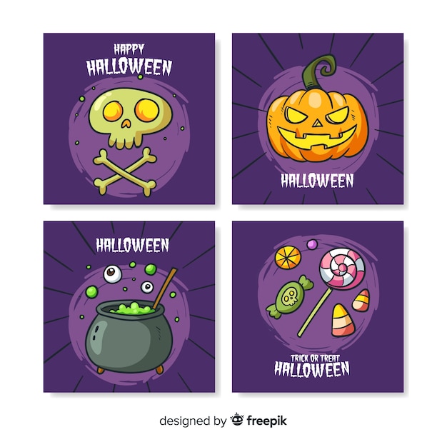 Free vector collection of beautiful halloween greeting cards