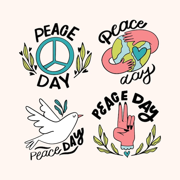 Free vector collection of beautiful peace day labels