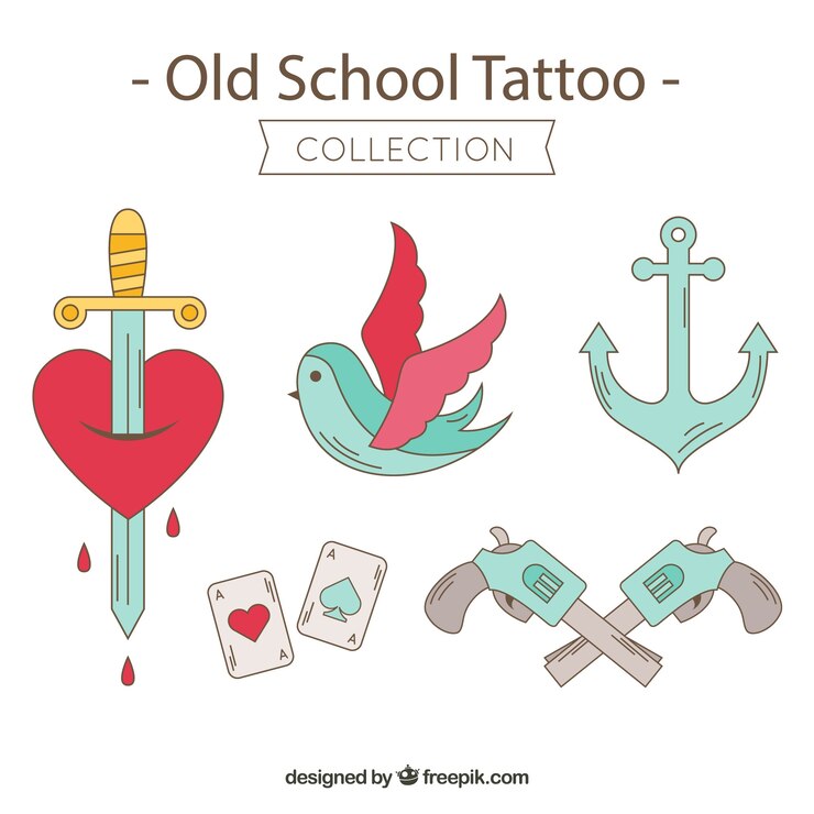 Free Vector collection of beautiful retro hand drawn tattoos