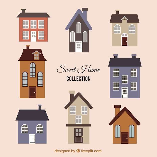 Collection of beautiful vintage houses in flat design