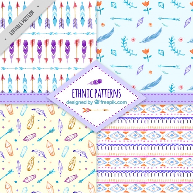 Collection of beautiful watercolor ethnic patterns