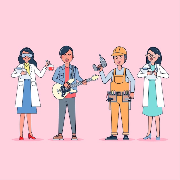 Collection of big set isolated various occupations or profession people wearing professional uniform, flat   illustration.