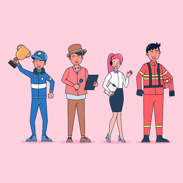 Collection of big set isolated various occupations or
profession people wearing professional uniform, flat
illustration.