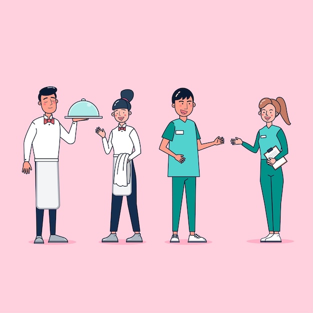 Collection of big set isolated various occupations or
profession people wearing professional uniform, flat
illustration.