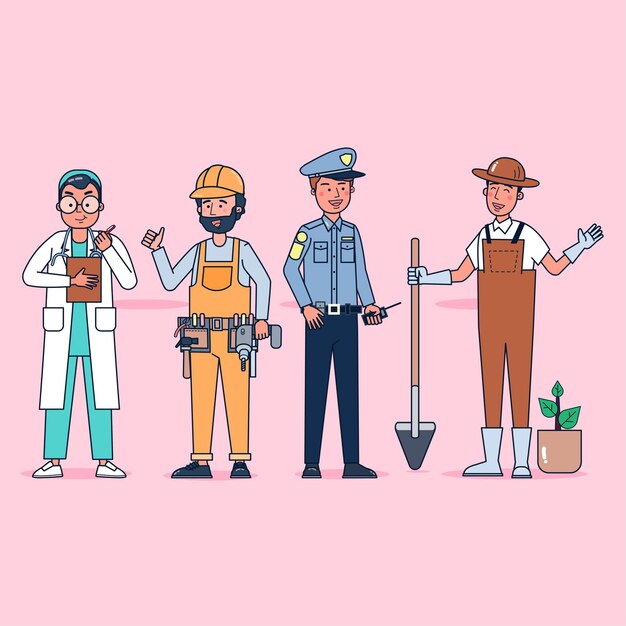 Collection of big set isolated various occupations or profession people wearing professional uniform, flat   illustration.