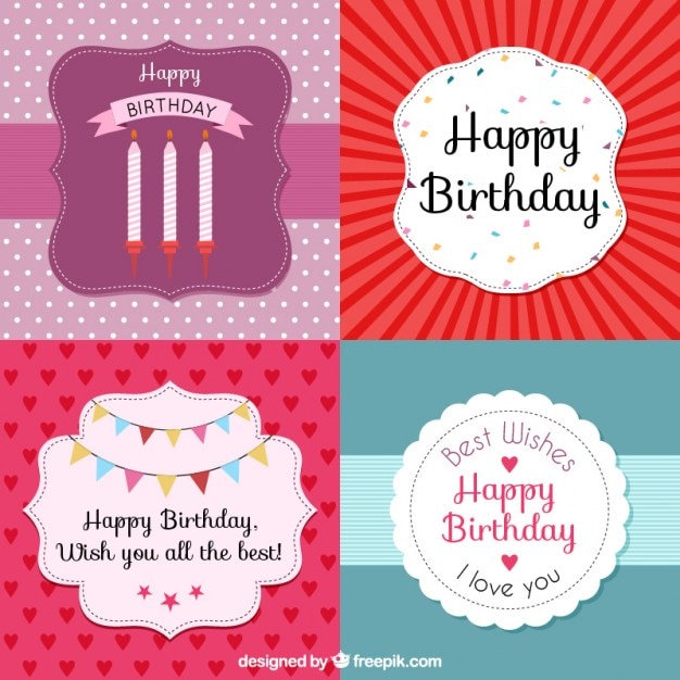Collection of birthday card in vintage style