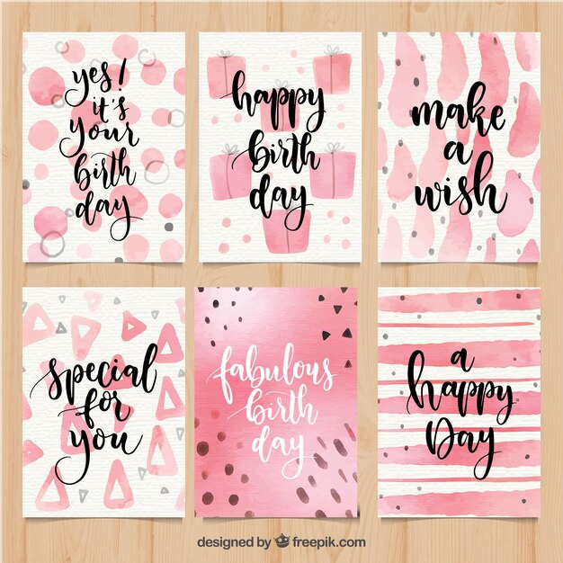 Collection of birthday cards in pink watercolour