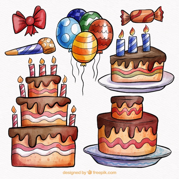 Free vector collection of birthday elements in watercolour