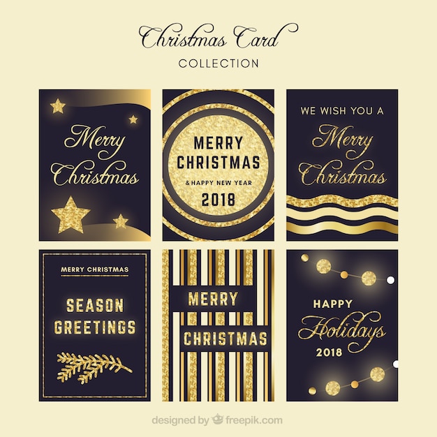 Collection of black and golden christmas cards