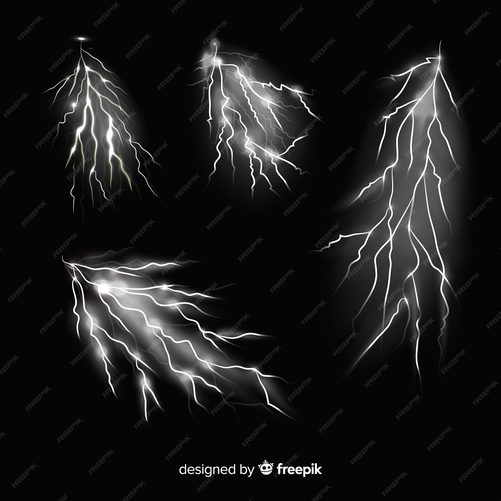 Free Vector | Collection of black and white lightning