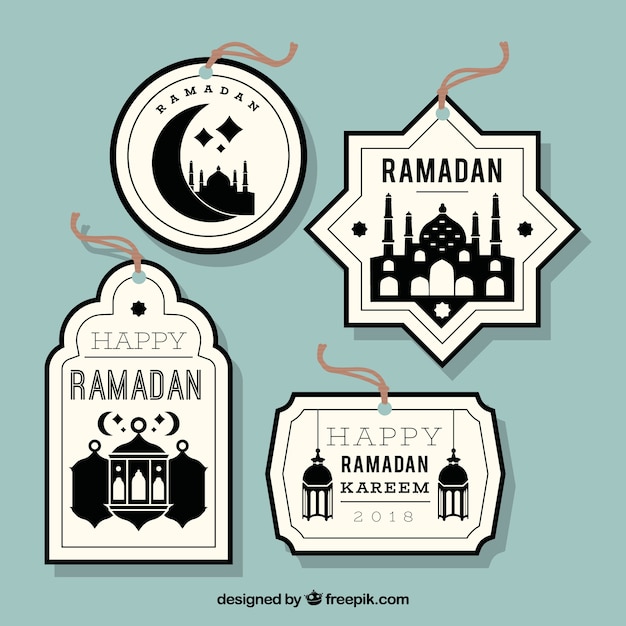 Collection of black and white ramadan labels